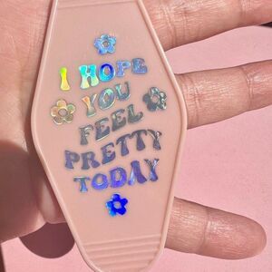 Positive Affirmations You Look Pretty Motel Keychain in Nude Pink